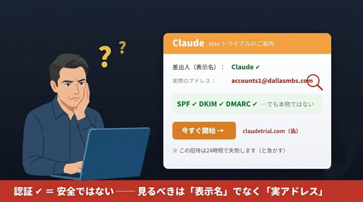 Claude 詐欺メールを解剖する｜認証が通っても偽物だった